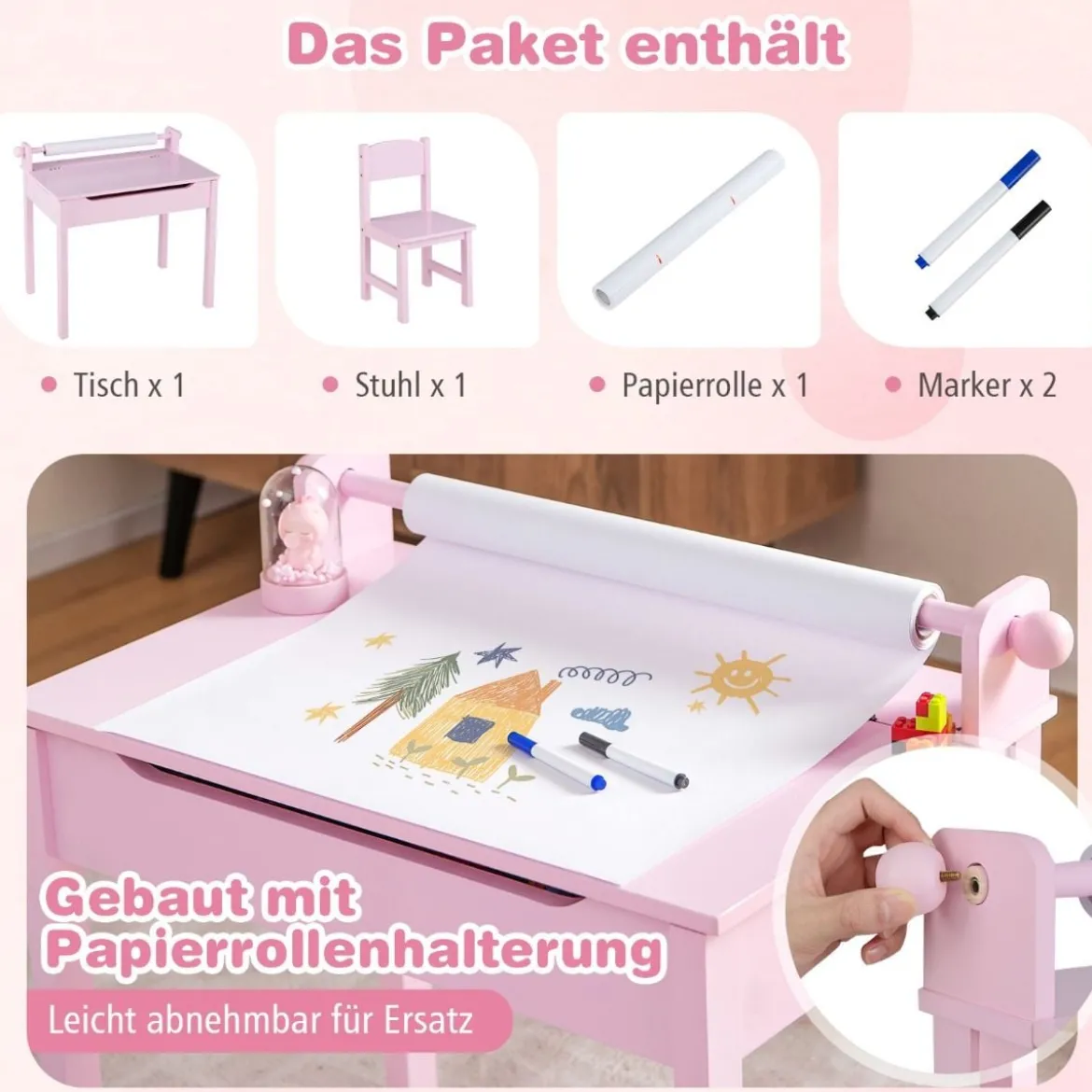 Kindertisch mit Stuhl Sensorisches Tischset für Kinder Rosa