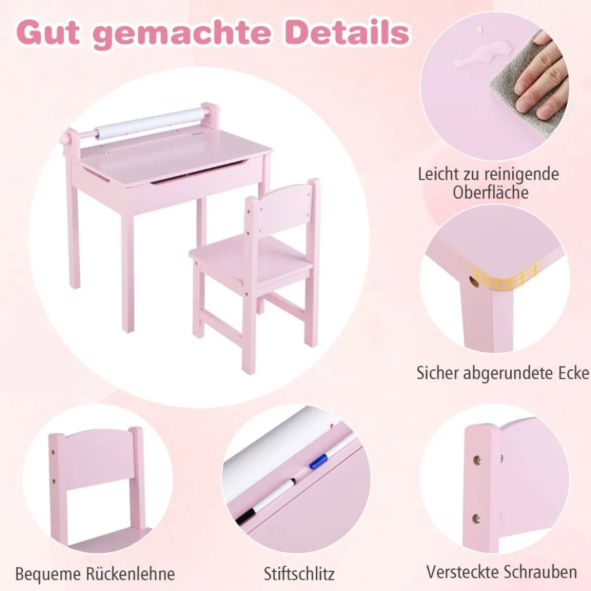 Kindertisch mit Stuhl Sensorisches Tischset für Kinder Rosa