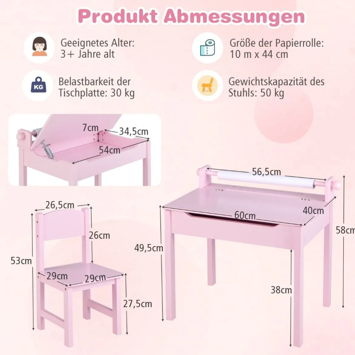 Kindertisch mit Stuhl Sensorisches Tischset für Kinder Rosa