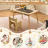 Kindertisch mit Umkehrbarer Tischplatte Höhenverstellbarer Spieltisch aus Kieferholz Natur
