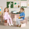Kindertisch und Stuhl Set rund 5 teilige Kindersitzgruppe aus Holz mit 4 Stauraumhocker Rosa
