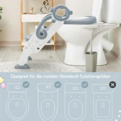 Kinder Toilettensitz mit Leiter und Griffe für Kleinkinder von 1 bis 5 Jahre Grau
