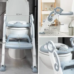 Kinder Toilettensitz mit Leiter und Griffe für Kleinkinder von 1 bis 5 Jahre Grau