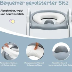 Kinder Toilettensitz mit Leiter und Griffe für Kleinkinder von 1 bis 5 Jahre Grau