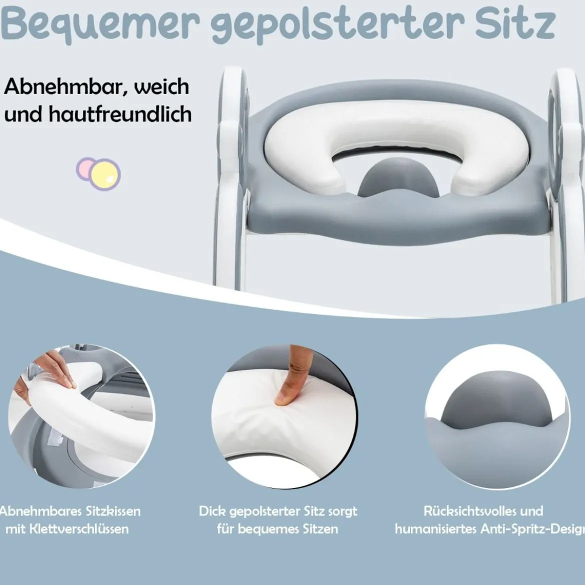 Kinder Toilettensitz mit Leiter und Griffe für Kleinkinder von 1 bis 5 Jahre Grau