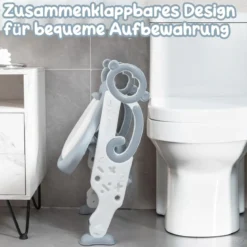 Kinder Toilettensitz mit Leiter und Griffe für Kleinkinder von 1 bis 5 Jahre Grau