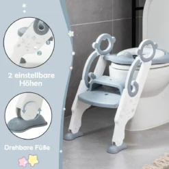 Kinder Toilettensitz mit Leiter und Griffe für Kleinkinder von 1 bis 5 Jahre Grau