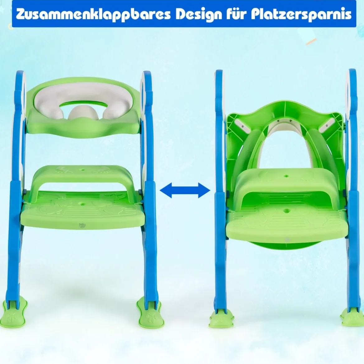 Kinder Toilettensitz mit Leiter und Griffe für Kleinkinder von 1 bis 5 Jahre Blau+Grün