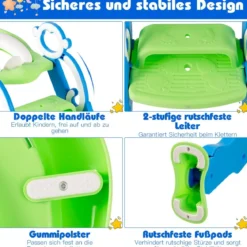 Kinder Toilettensitz mit Leiter und Griffe für Kleinkinder von 1 bis 5 Jahre Blau+Grün