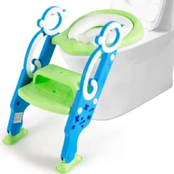 Kinder Toilettensitz mit Leiter und Griffe für Kleinkinder von 1 bis 5 Jahre Blau+Grün
