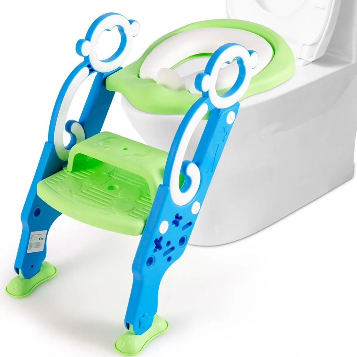 Kinder Toilettensitz mit Leiter und Griffe für Kleinkinder von 1 bis 5 Jahre Blau+Grün