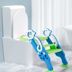 Kinder Toilettensitz mit Leiter und Griffe für Kleinkinder von 1 bis 5 Jahre Blau+Grün