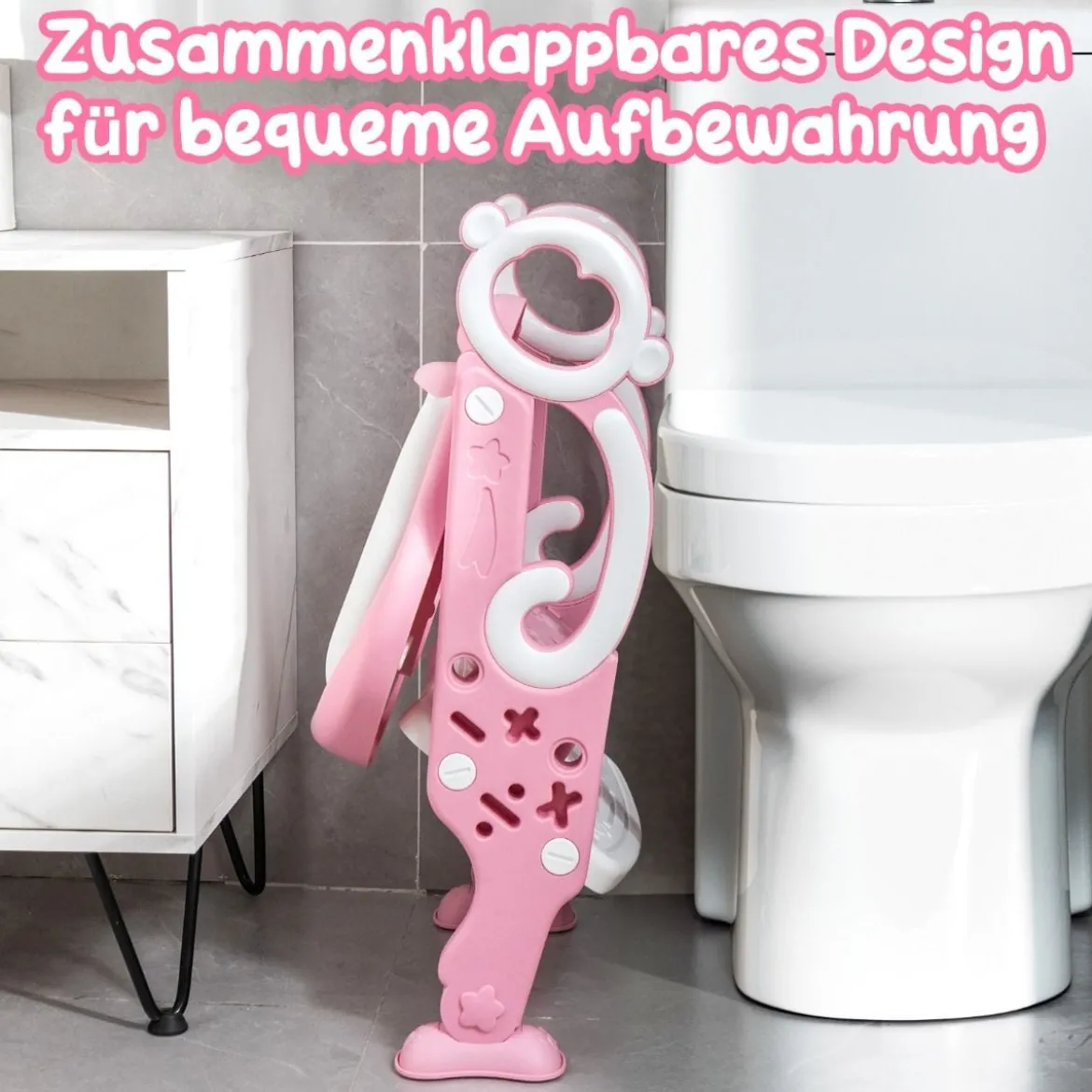 Kinder Toilettensitz mit Leiter und Griffe für Kleinkinder von 1 bis 5 Jahre Rosa