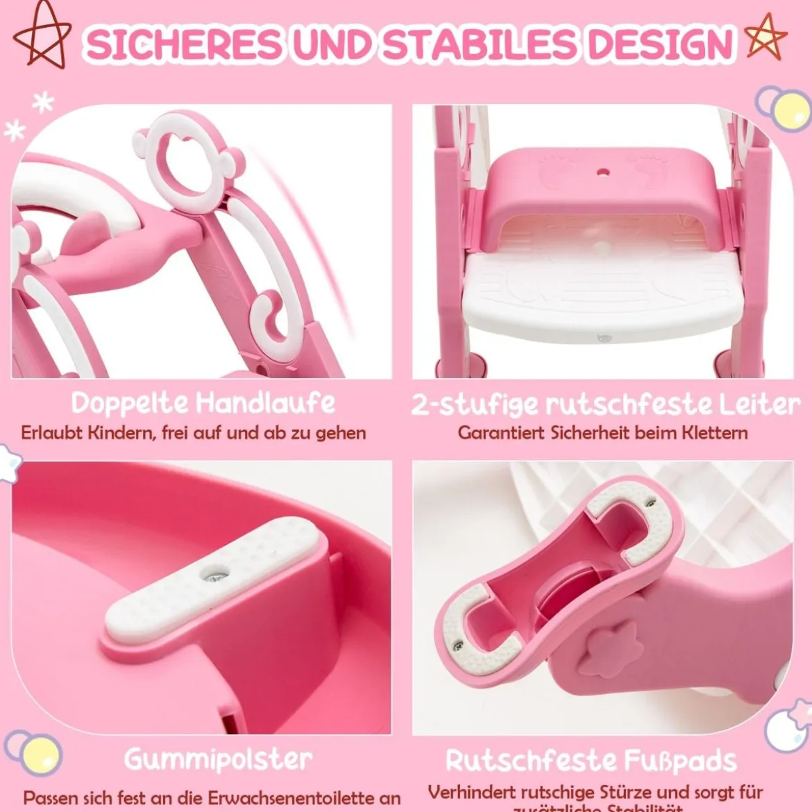 Kinder Toilettensitz mit Leiter und Griffe für Kleinkinder von 1 bis 5 Jahre Rosa