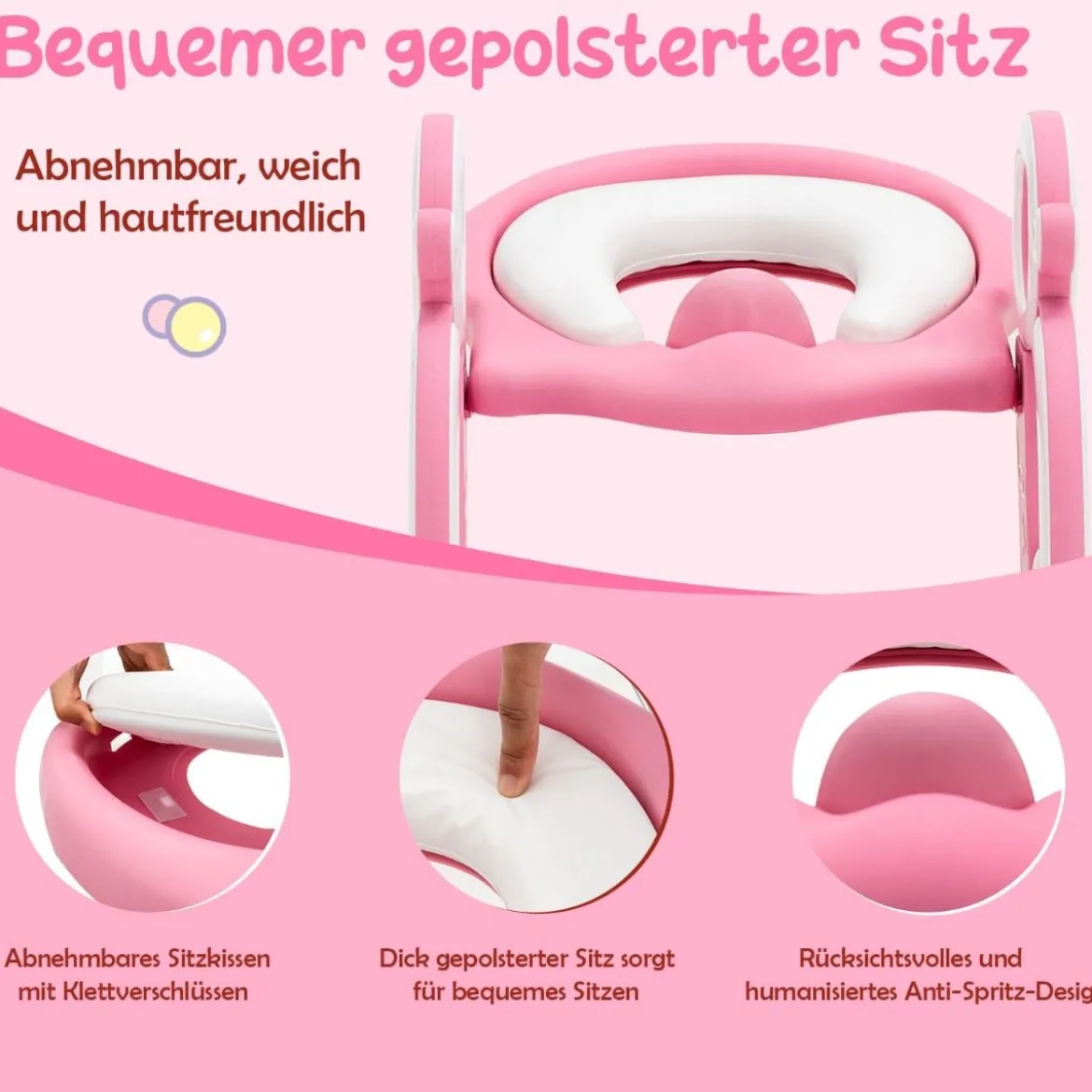 Kinder Toilettensitz mit Leiter und Griffe für Kleinkinder von 1 bis 5 Jahre Rosa
