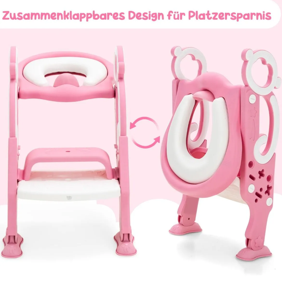 Kinder Toilettensitz mit Leiter und Griffe für Kleinkinder von 1 bis 5 Jahre Rosa