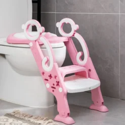 Kinder Toilettensitz mit Leiter und Griffe für Kleinkinder von 1 bis 5 Jahre Rosa