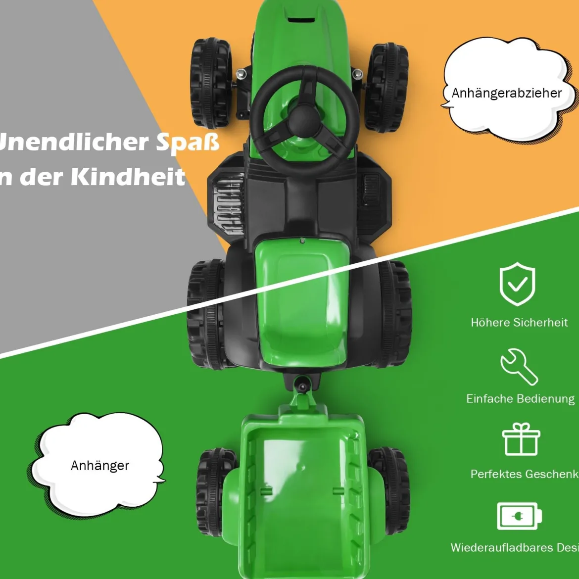 Kinder Traktor 2-Gang 6V Aufsitztraktor Kinderfahrzeug Elektroauto Grün