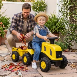 Kindertraktor mit Anhänger Hupe & Ergonomischem Sitz 2-in-1 Rutschfahrzeug 25 kg Belastbarkeit Gelb