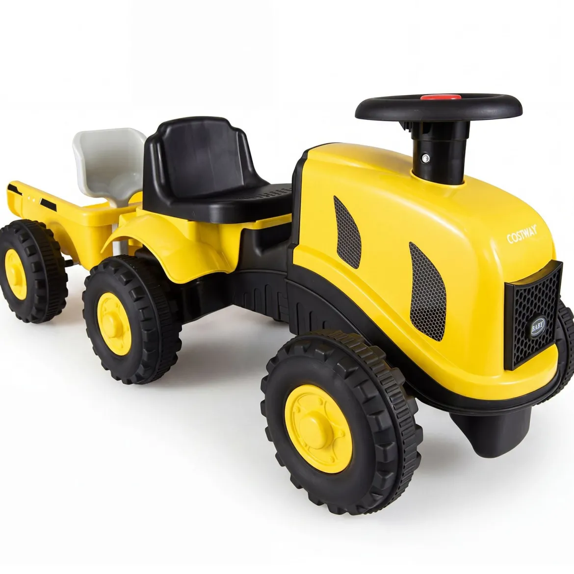 Kindertraktor mit Anhänger Hupe & Ergonomischem Sitz 2-in-1 Rutschfahrzeug 25 kg Belastbarkeit Gelb
