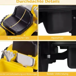 Kindertraktor mit Anhänger Hupe & Ergonomischem Sitz 2-in-1 Rutschfahrzeug 25 kg Belastbarkeit Gelb