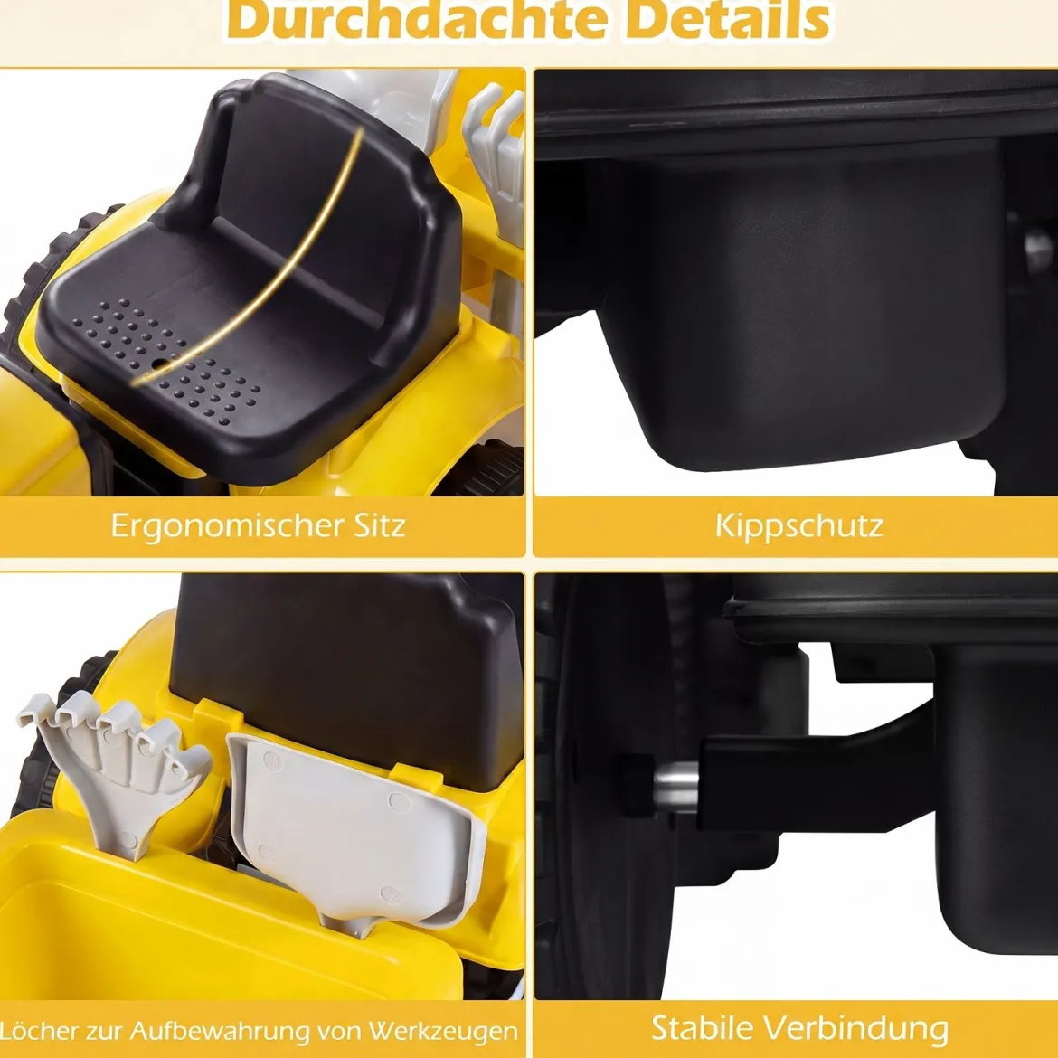 Kindertraktor mit Anhänger Hupe & Ergonomischem Sitz 2-in-1 Rutschfahrzeug 25 kg Belastbarkeit Gelb