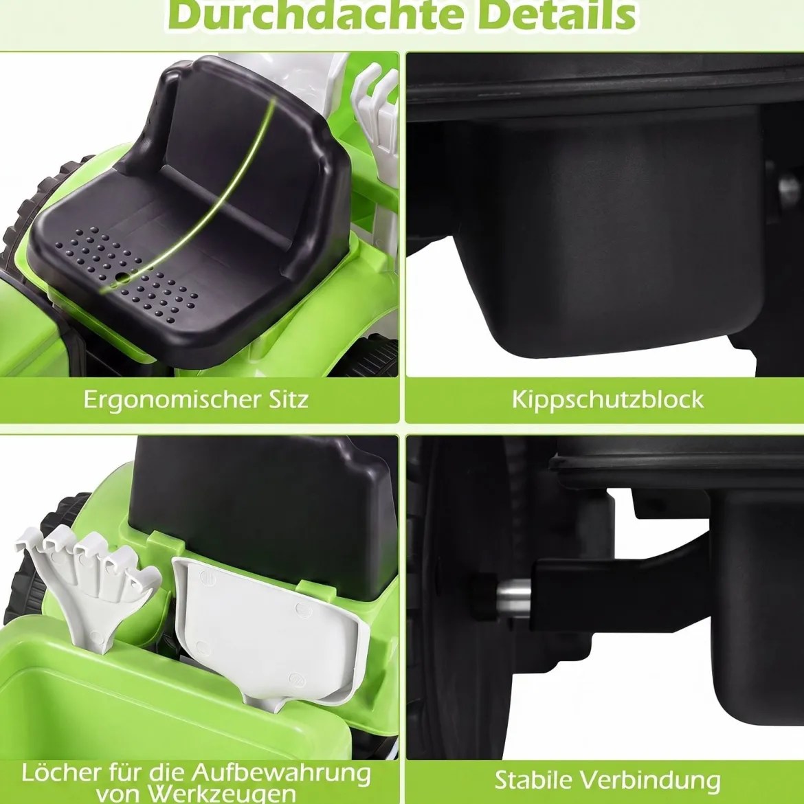 Kindertraktor mit Anhänger Hupe & Ergonomischem Sitz 2-in-1 Rutschfahrzeug 25 kg Belastbarkeit Grün