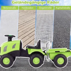 Kindertraktor mit Anhänger Hupe & Ergonomischem Sitz 2-in-1 Rutschfahrzeug 25 kg Belastbarkeit Grün