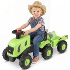 Kindertraktor mit Anhänger Hupe & Ergonomischem Sitz 2-in-1 Rutschfahrzeug 25 kg Belastbarkeit Grün