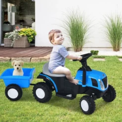 Kindertraktor 6 V Traktor mit Abnehmbarem Anhänger Kinder Aufsitztraktor mit USB-Anschluss Blau