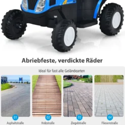 Kindertraktor 6 V Traktor mit Abnehmbarem Anhänger Kinder Aufsitztraktor mit USB-Anschluss Blau