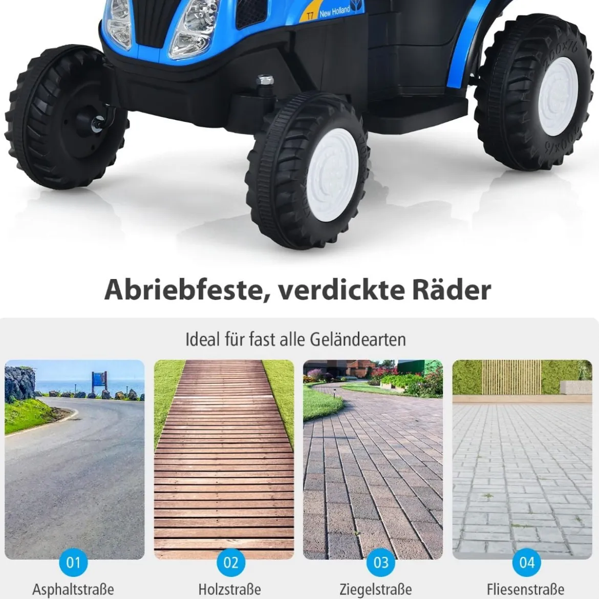 Kindertraktor 6 V Traktor mit Abnehmbarem Anhänger Kinder Aufsitztraktor mit USB-Anschluss Blau