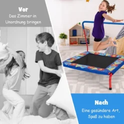 Kinder-Trampolin Mini Trampolin Fitness Trampolin mit Griff 95,5 x 99 x 87,5 cm Blau
