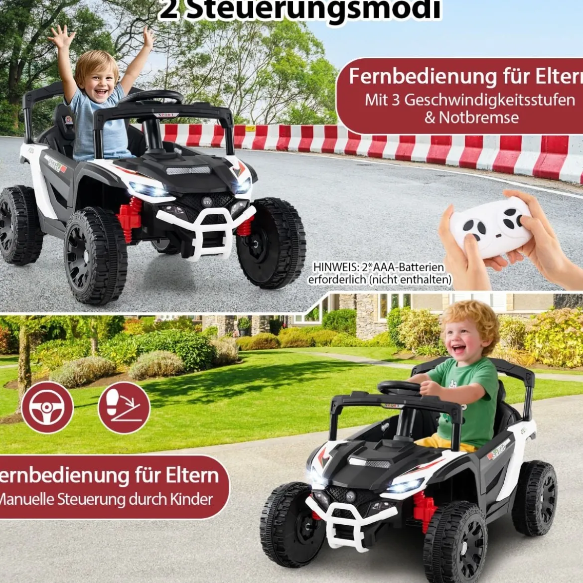 Kinder 12V Elektroauto mit Fernbedienung Elektrischer UTV-Truck Kinderauto Kinderfahrzeug Weiß