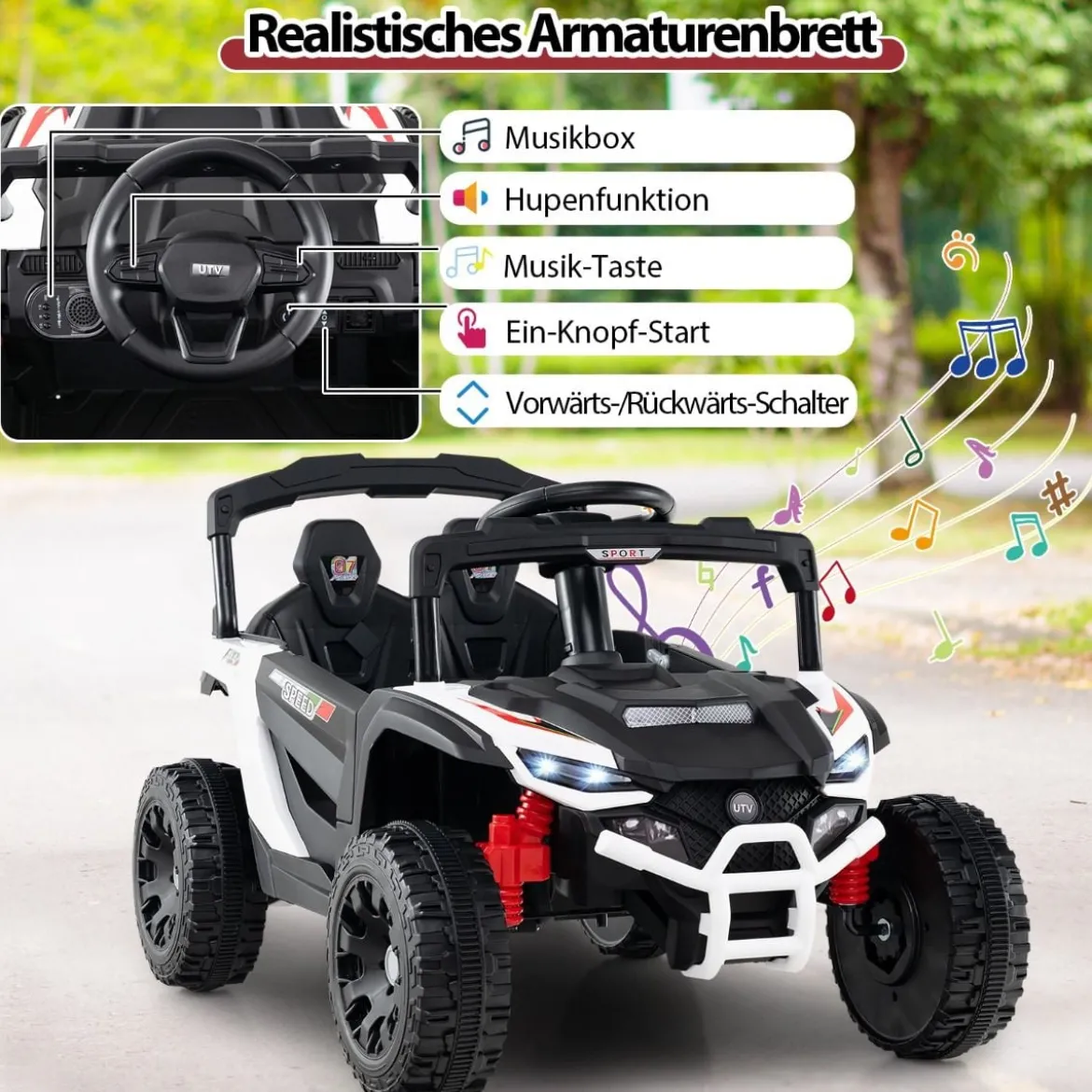 Kinder 12V Elektroauto mit Fernbedienung Elektrischer UTV-Truck Kinderauto Kinderfahrzeug Weiß