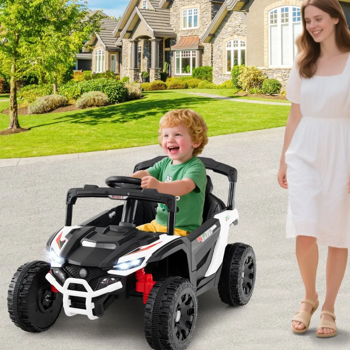 Kinder 12V Elektroauto mit Fernbedienung Elektrischer UTV-Truck Kinderauto Kinderfahrzeug Weiß