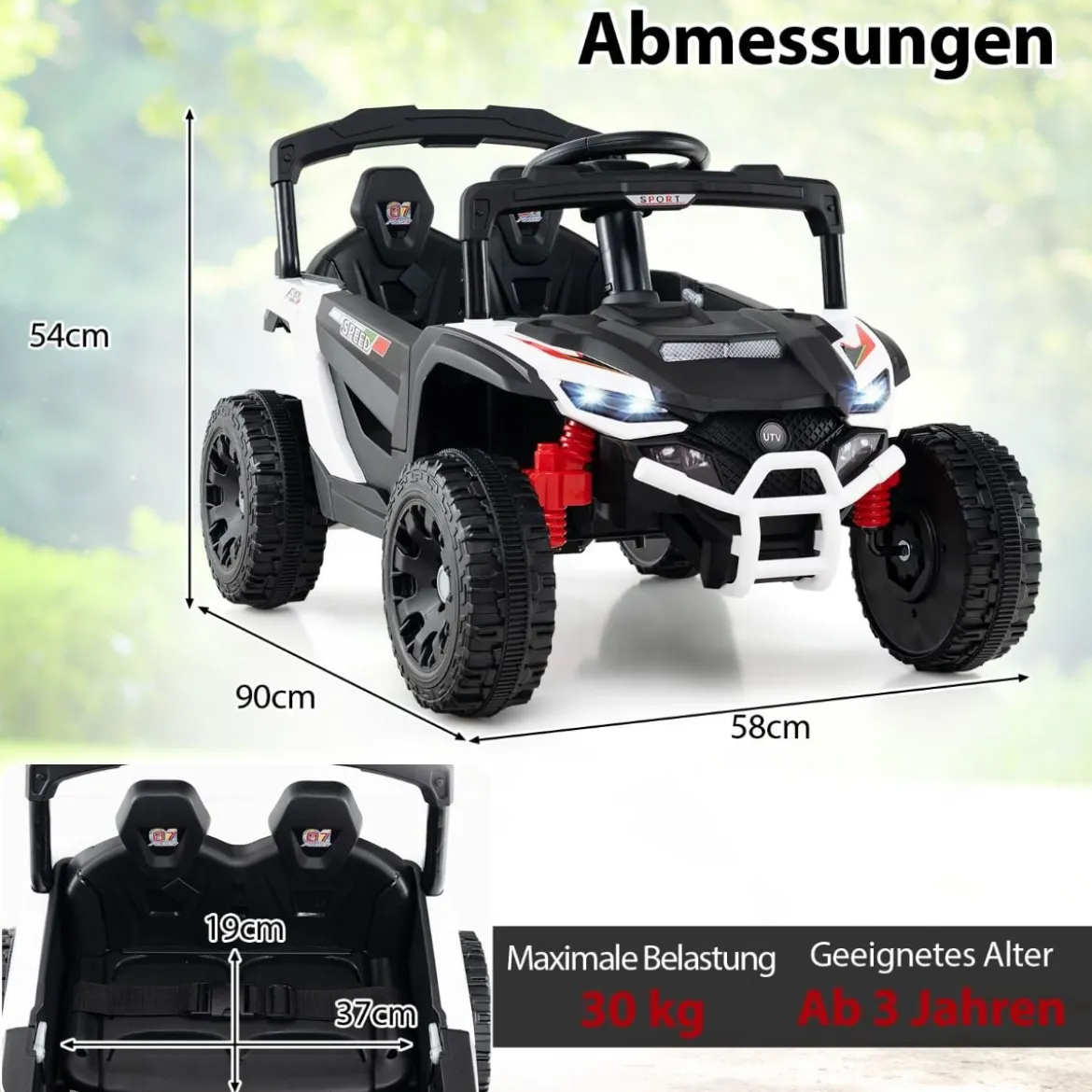 Kinder 12V Elektroauto mit Fernbedienung Elektrischer UTV-Truck Kinderauto Kinderfahrzeug Weiß