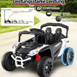 Kinder 12V Elektroauto mit Fernbedienung Elektrischer UTV-Truck Kinderauto Kinderfahrzeug Weiß
