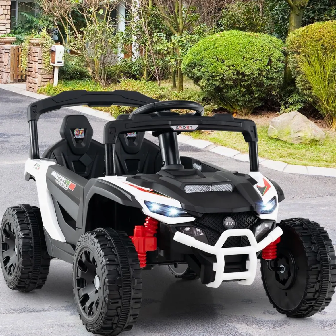 Kinder 12V Elektroauto mit Fernbedienung Elektrischer UTV-Truck Kinderauto Kinderfahrzeug Weiß