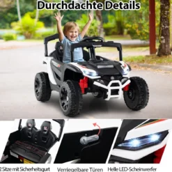 Kinder 12V Elektroauto mit Fernbedienung Elektrischer UTV-Truck Kinderauto Kinderfahrzeug Weiß