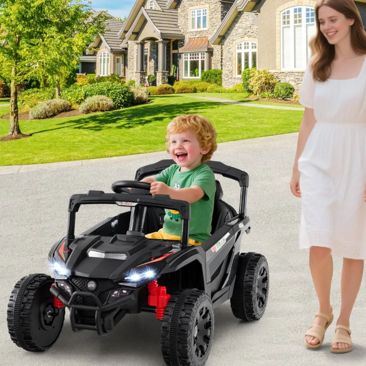 Kinder 12V Elektroauto mit Fernbedienung Elektrischer UTV-Truck Kinderauto Kinderfahrzeug Schwarz