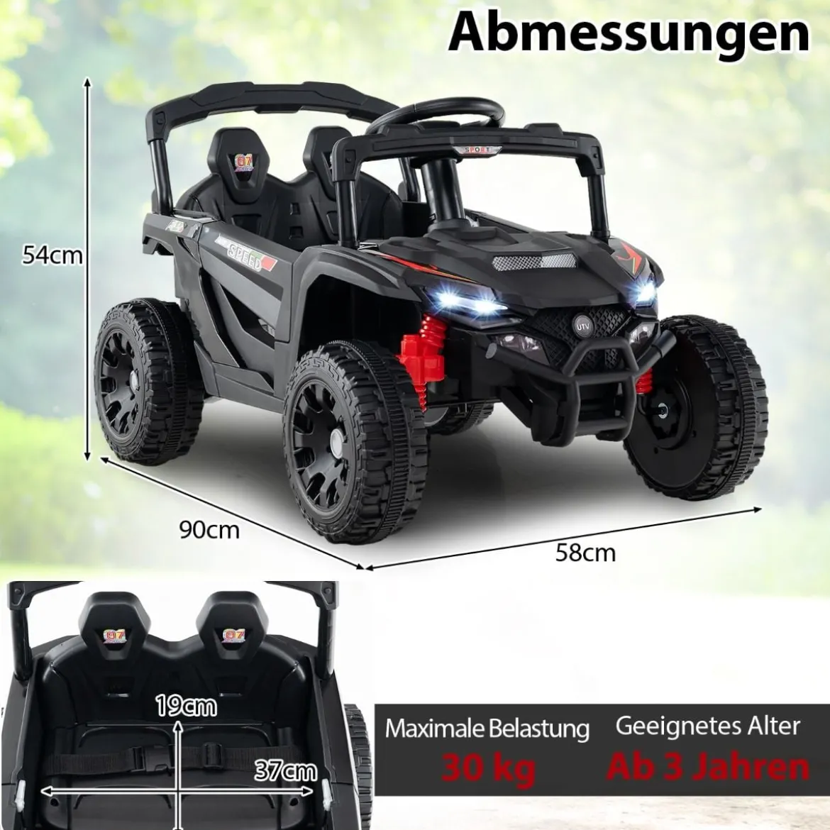 Kinder 12V Elektroauto mit Fernbedienung Elektrischer UTV-Truck Kinderauto Kinderfahrzeug Schwarz