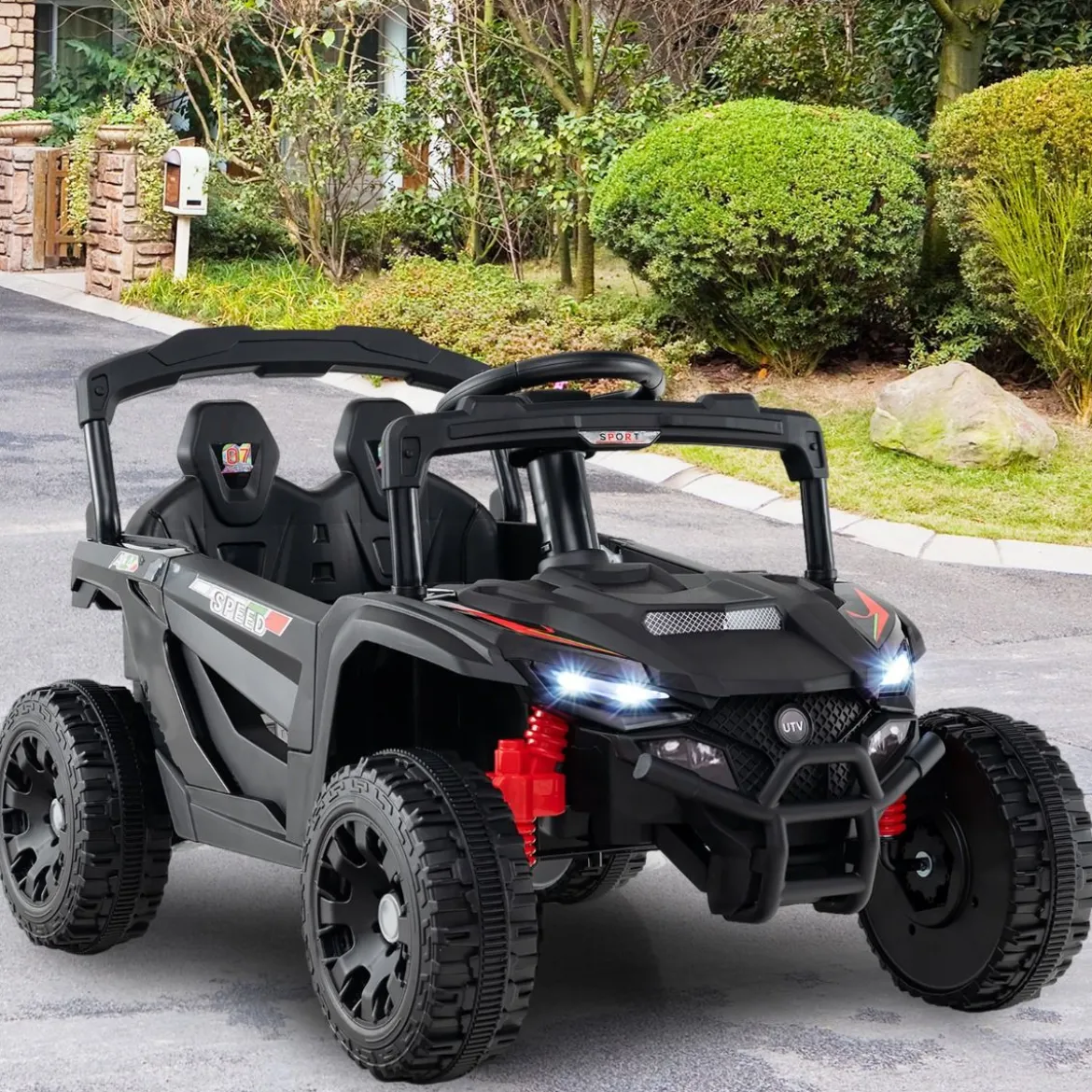 Kinder 12V Elektroauto mit Fernbedienung Elektrischer UTV-Truck Kinderauto Kinderfahrzeug Schwarz