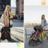 Kinderwagen faltbar Reisebuggy mit verstellbarem Rückenlehne & Verdeck Babywagen mit Becherhalter Schwarz