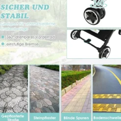Kinderwagen faltbar Reisebuggy mit verstellbarem Rückenlehne & Verdeck Babywagen mit Becherhalter Schwarz