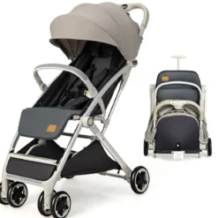 Kinderwagen faltbar Reisebuggy mit verstellbarem Rückenlehne & Verdeck Babywagen mit Becherhalter Grau