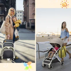 Kinderwagen faltbar Reisebuggy mit verstellbarem Rückenlehne & Verdeck Babywagen mit Becherhalter Grau
