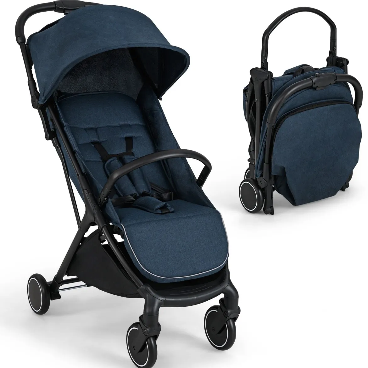 Kinderwagen klappbar Reisebuggy mit Liegefunktion Kinderbuggy tragbar mit verstellbarer Rückenlehne bis 15 kg Belastbar Blau