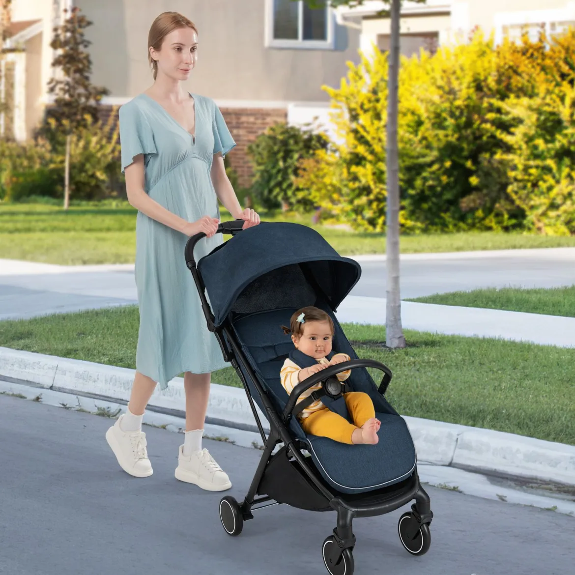 Kinderwagen klappbar Reisebuggy mit Liegefunktion Kinderbuggy tragbar mit verstellbarer Rückenlehne bis 15 kg Belastbar Blau