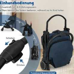 Kinderwagen klappbar Reisebuggy mit Liegefunktion Kinderbuggy tragbar mit verstellbarer Rückenlehne bis 15 kg Belastbar Blau